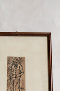 Vintage Framed Man Inked Drawing