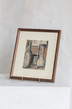 Vintage Framed Bottles Ink Drawing