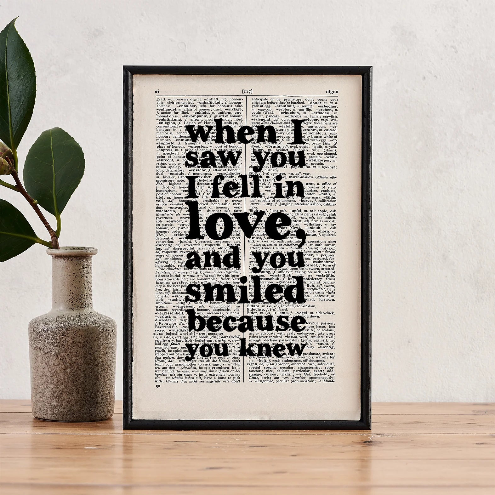 When I Saw You I Fell in Love – Romantic Book Page Quote Print